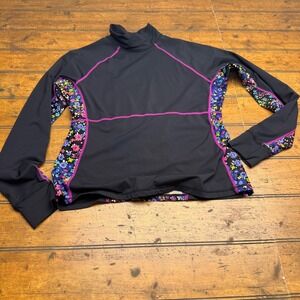 Athleta Long Sleeve Mock Neck Floral Trim Activewear Top Womens Size L
